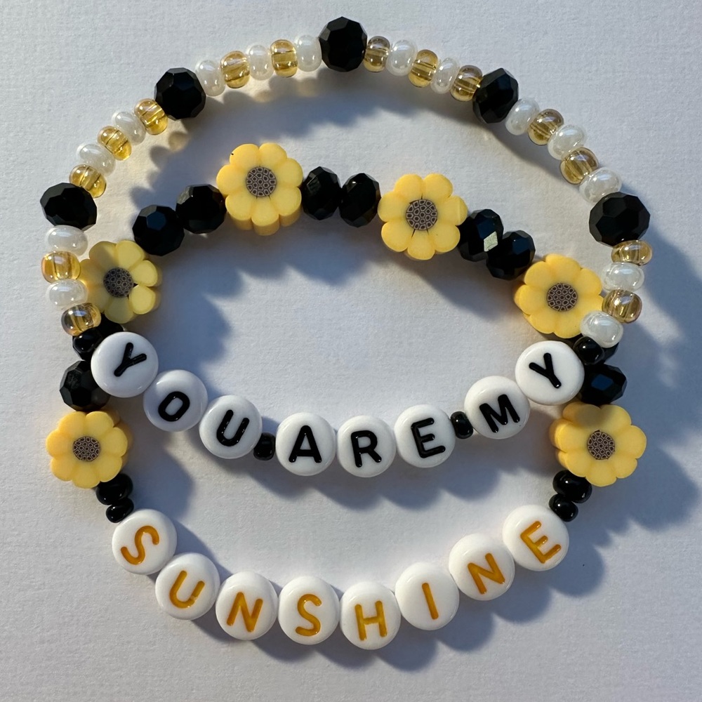 You Are My Sunshine Bracelet Set Daisy Clay Flower Jewelry Word Bracelet Stack
